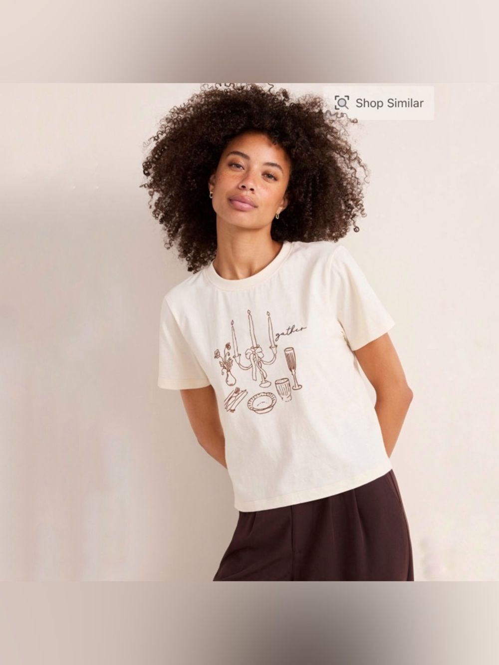 Francesca's Collections Cream Tee with Brown Graphic